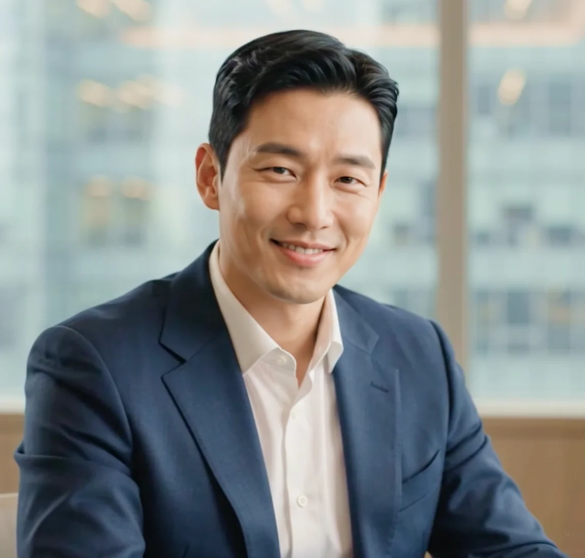 사무실에서 미소 짓고 있는 사람
